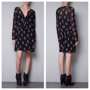 Zara Black Sheer Tiger Print Dress Sz Medium